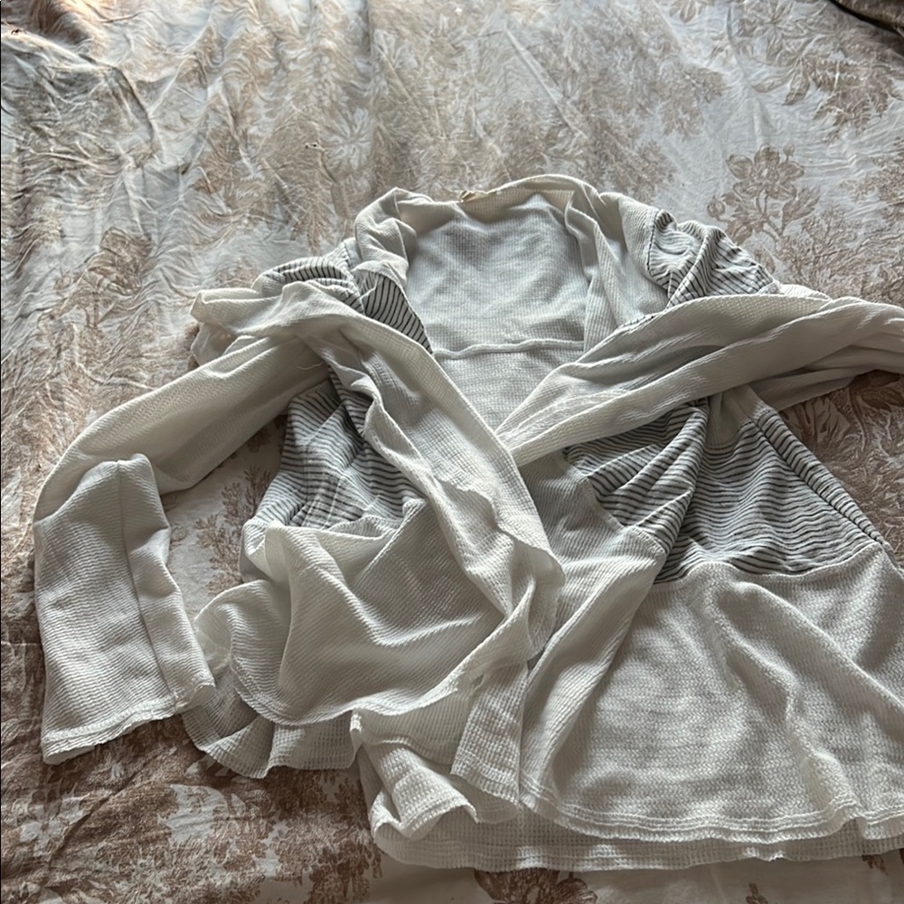 White and Gray Striped Cardigan